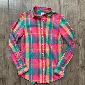 J. Crew Pink Plaid Perfect Shirt Button Down XXS